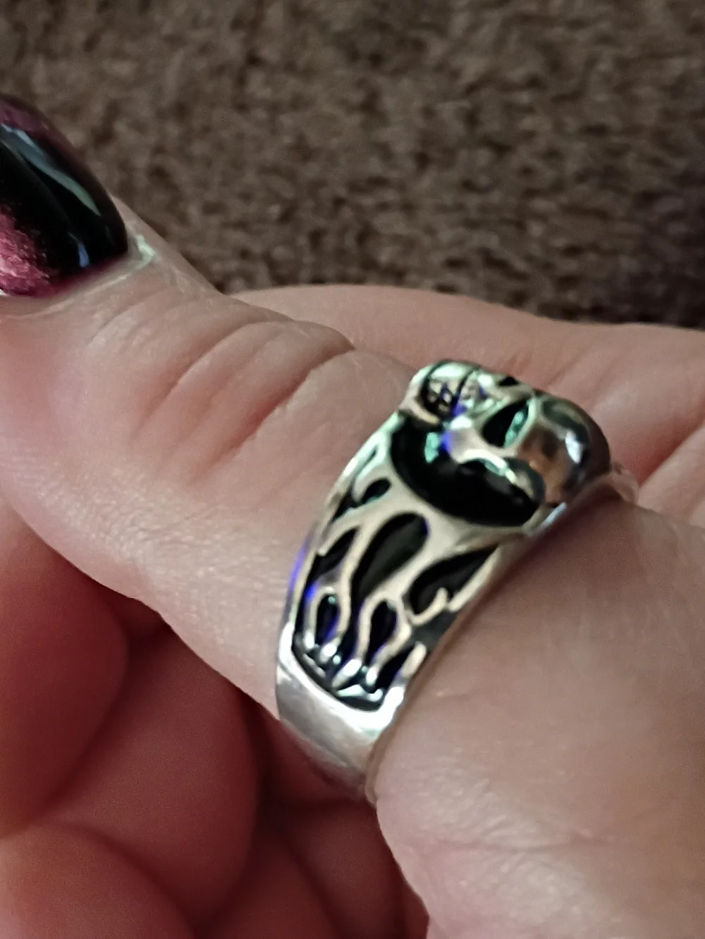 Silver Skull Flame Ring - Men's Stainless Steel Skull Band